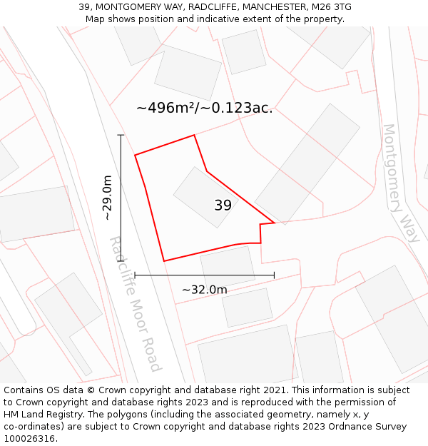 39, MONTGOMERY WAY, RADCLIFFE, MANCHESTER, M26 3TG: Plot and title map