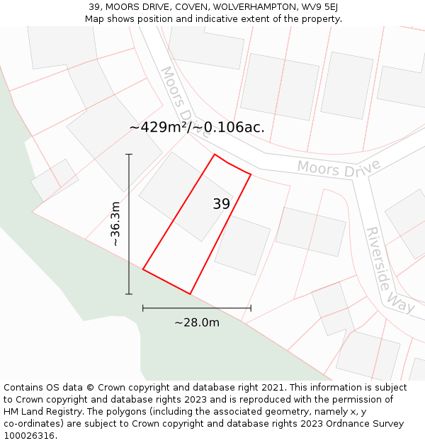 39, MOORS DRIVE, COVEN, WOLVERHAMPTON, WV9 5EJ: Plot and title map