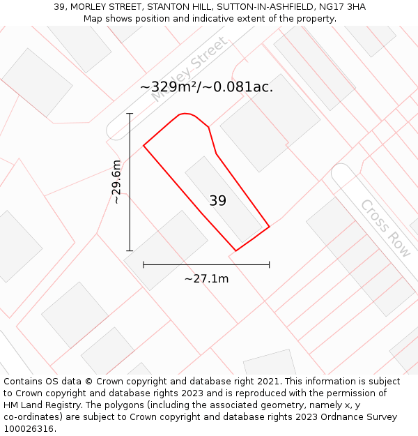 39, MORLEY STREET, STANTON HILL, SUTTON-IN-ASHFIELD, NG17 3HA: Plot and title map