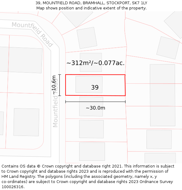 39, MOUNTFIELD ROAD, BRAMHALL, STOCKPORT, SK7 1LY: Plot and title map