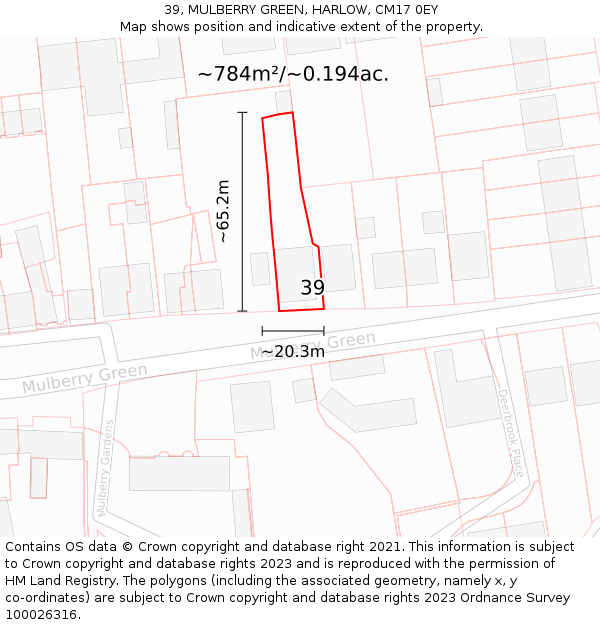 39, MULBERRY GREEN, HARLOW, CM17 0EY: Plot and title map