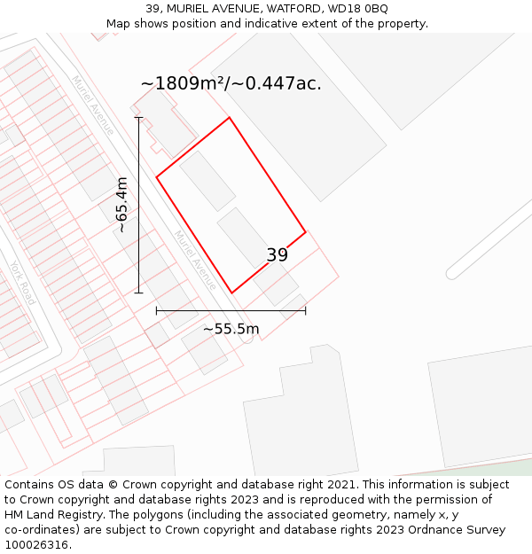 39, MURIEL AVENUE, WATFORD, WD18 0BQ: Plot and title map