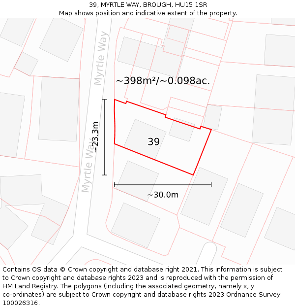 39, MYRTLE WAY, BROUGH, HU15 1SR: Plot and title map