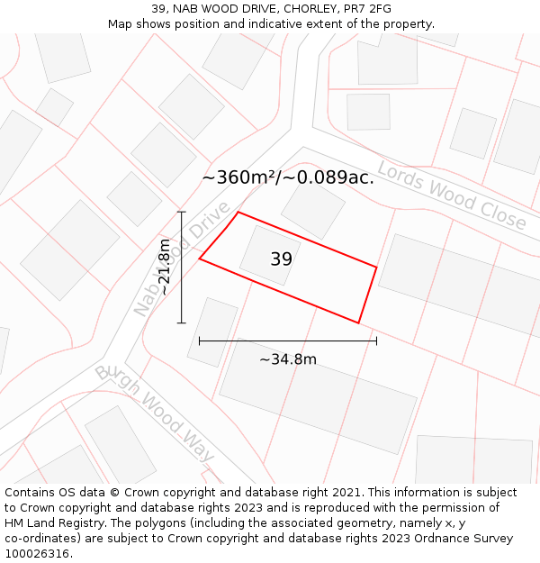 39, NAB WOOD DRIVE, CHORLEY, PR7 2FG: Plot and title map