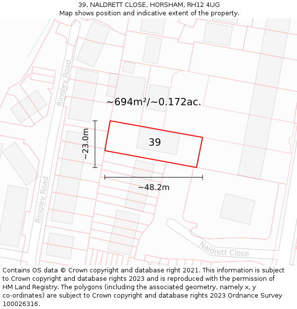 39, NALDRETT CLOSE, HORSHAM, RH12 4UG: Plot and title map