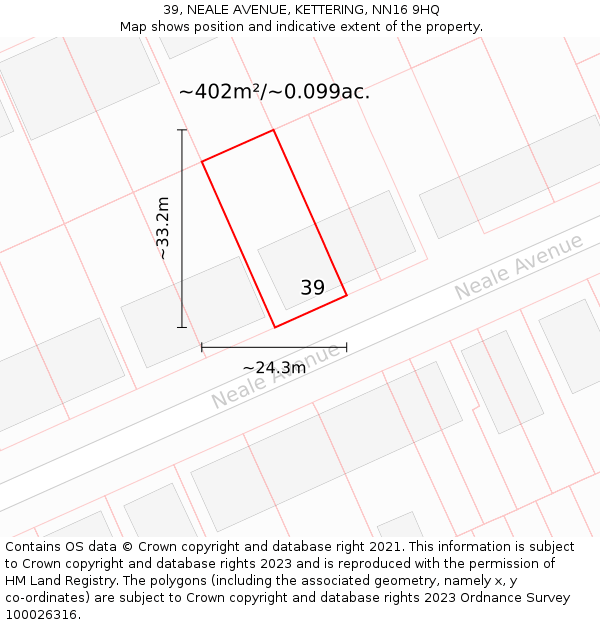 39, NEALE AVENUE, KETTERING, NN16 9HQ: Plot and title map