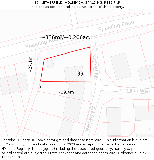 39, NETHERFIELD, HOLBEACH, SPALDING, PE12 7NP: Plot and title map