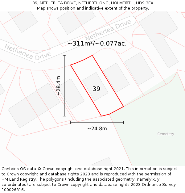 39, NETHERLEA DRIVE, NETHERTHONG, HOLMFIRTH, HD9 3EX: Plot and title map