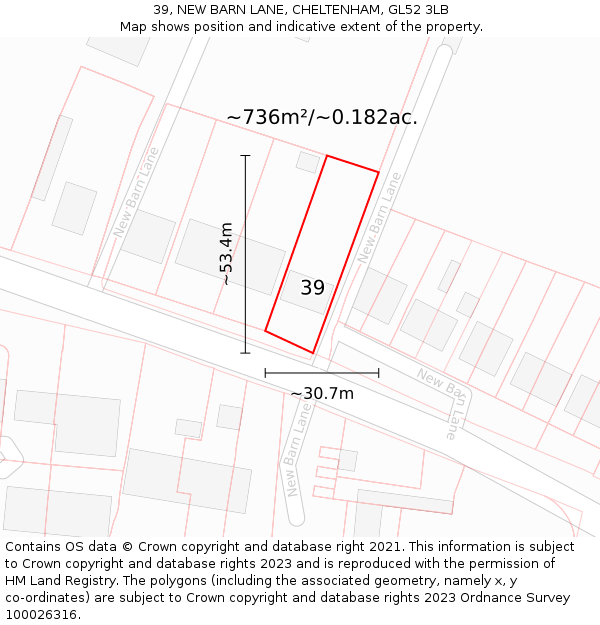 39, NEW BARN LANE, CHELTENHAM, GL52 3LB: Plot and title map