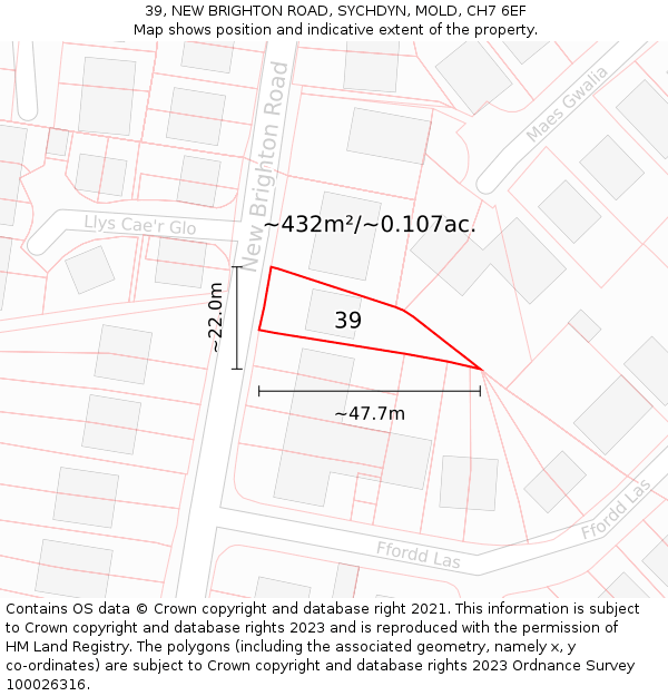 39, NEW BRIGHTON ROAD, SYCHDYN, MOLD, CH7 6EF: Plot and title map