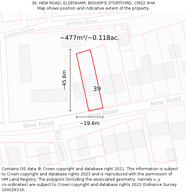 39, NEW ROAD, ELSENHAM, BISHOP'S STORTFORD, CM22 6HA: Plot and title map