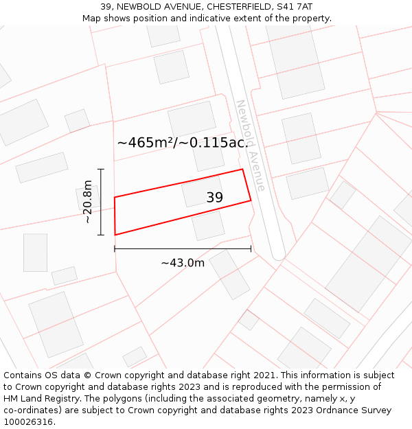 39, NEWBOLD AVENUE, CHESTERFIELD, S41 7AT: Plot and title map