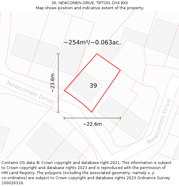 39, NEWCOMEN DRIVE, TIPTON, DY4 8XX: Plot and title map