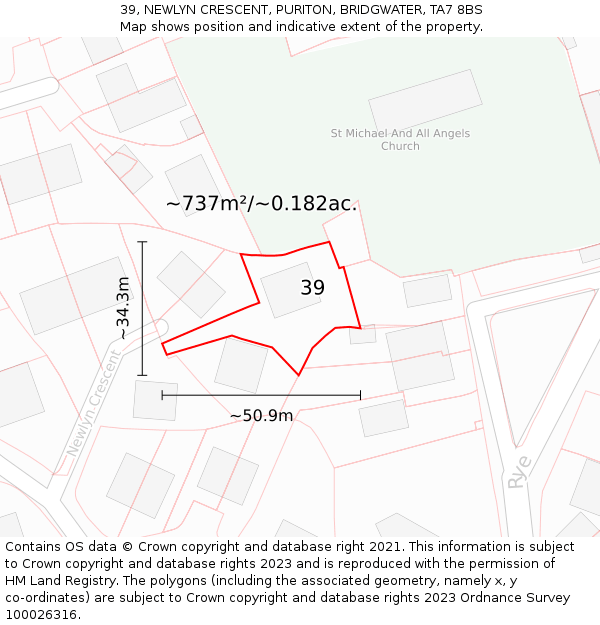 39, NEWLYN CRESCENT, PURITON, BRIDGWATER, TA7 8BS: Plot and title map