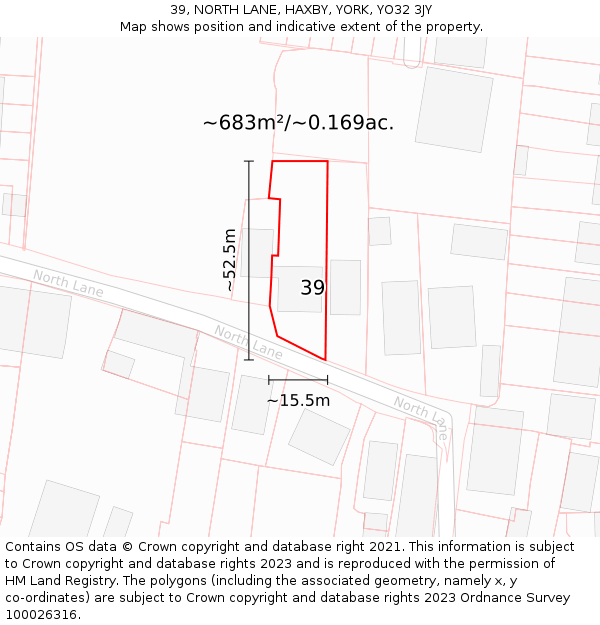 39, NORTH LANE, HAXBY, YORK, YO32 3JY: Plot and title map
