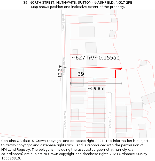 39, NORTH STREET, HUTHWAITE, SUTTON-IN-ASHFIELD, NG17 2PE: Plot and title map