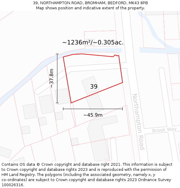 39, NORTHAMPTON ROAD, BROMHAM, BEDFORD, MK43 8PB: Plot and title map