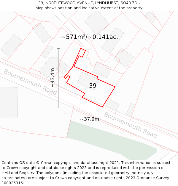 39, NORTHERWOOD AVENUE, LYNDHURST, SO43 7DU: Plot and title map