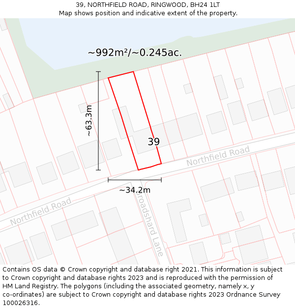39, NORTHFIELD ROAD, RINGWOOD, BH24 1LT: Plot and title map