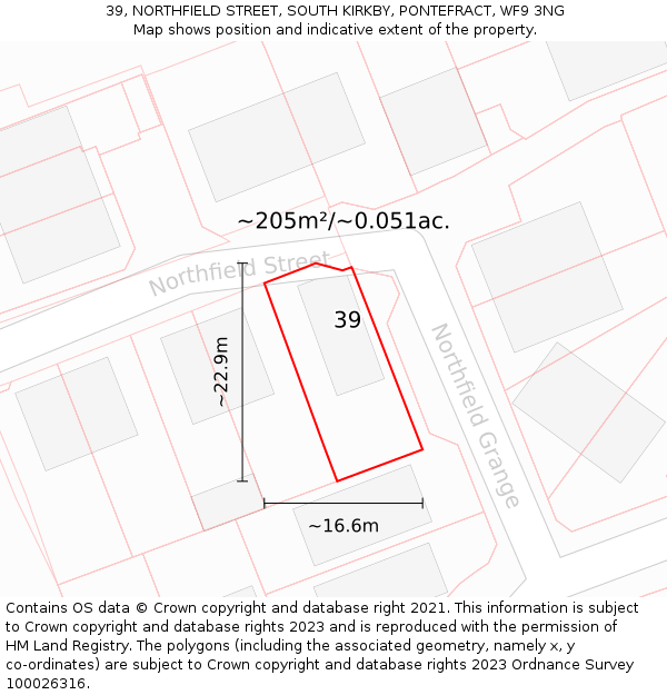 39, NORTHFIELD STREET, SOUTH KIRKBY, PONTEFRACT, WF9 3NG: Plot and title map