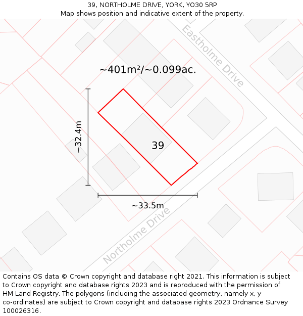 39, NORTHOLME DRIVE, YORK, YO30 5RP: Plot and title map