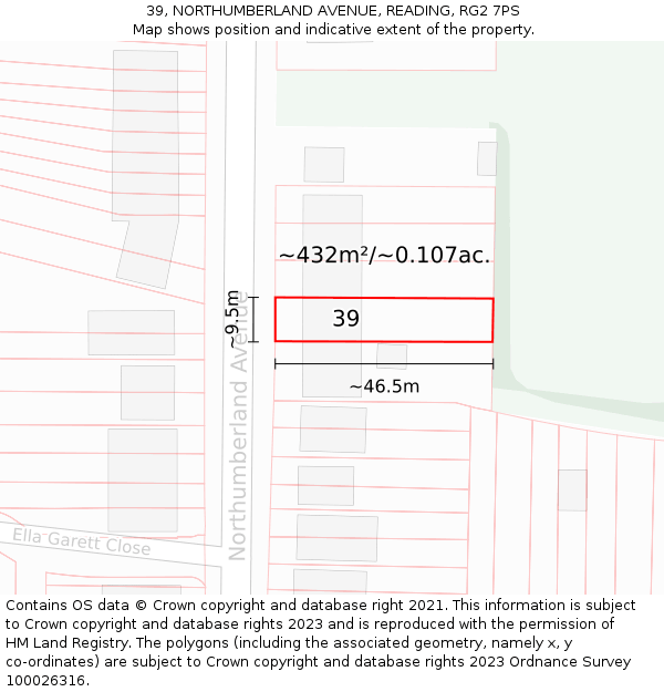 39, NORTHUMBERLAND AVENUE, READING, RG2 7PS: Plot and title map