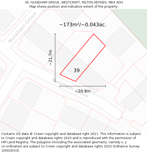 39, NUNEHAM GROVE, WESTCROFT, MILTON KEYNES, MK4 4DH: Plot and title map