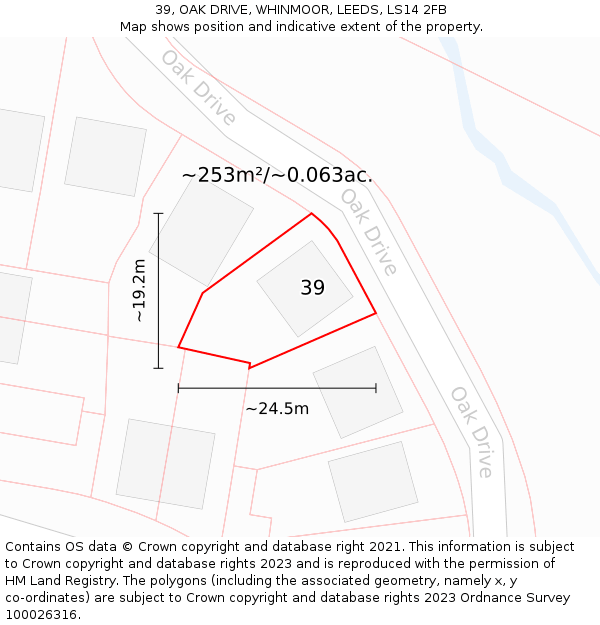 39, OAK DRIVE, WHINMOOR, LEEDS, LS14 2FB: Plot and title map