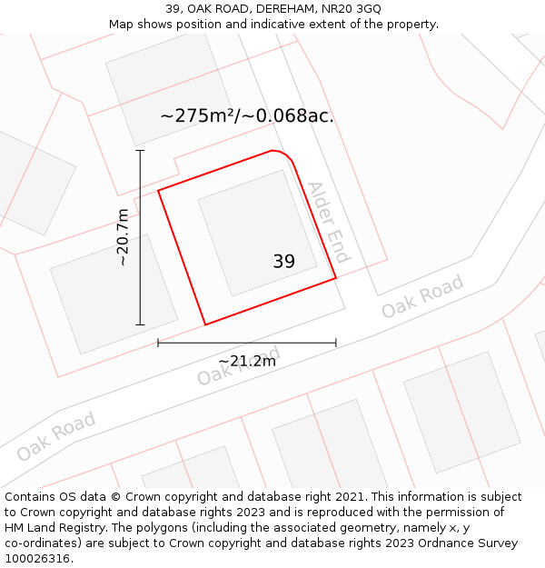 39, OAK ROAD, DEREHAM, NR20 3GQ: Plot and title map