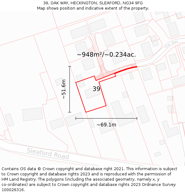 39, OAK WAY, HECKINGTON, SLEAFORD, NG34 9FG: Plot and title map