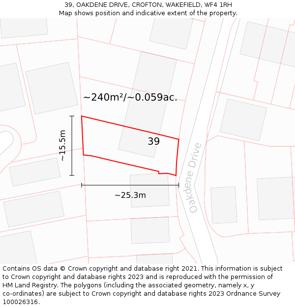 39, OAKDENE DRIVE, CROFTON, WAKEFIELD, WF4 1RH: Plot and title map