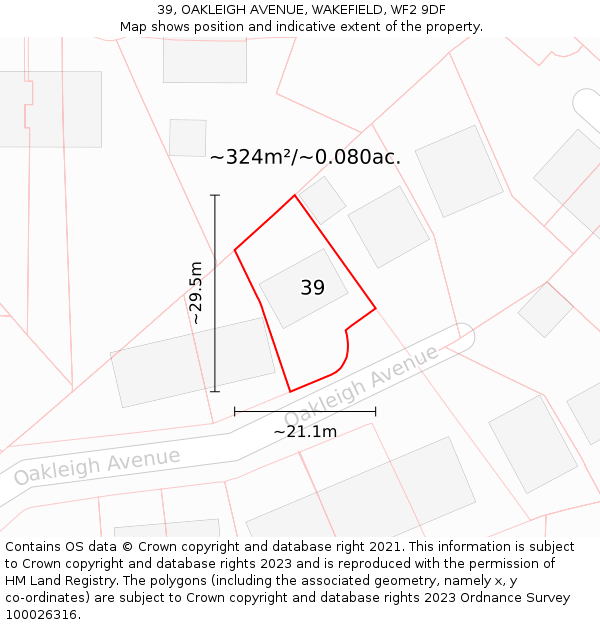 39, OAKLEIGH AVENUE, WAKEFIELD, WF2 9DF: Plot and title map