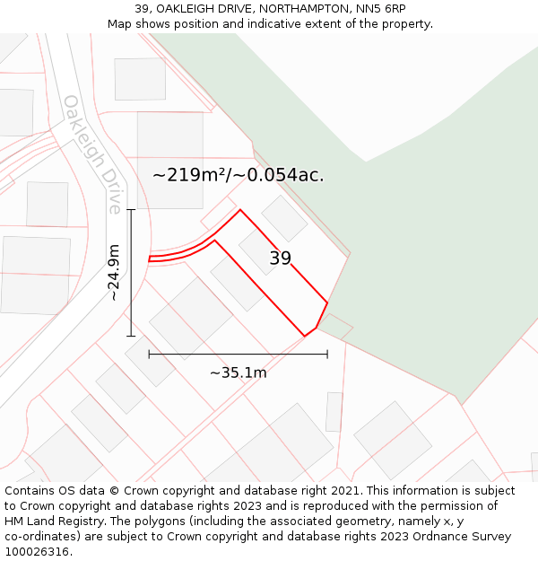 39, OAKLEIGH DRIVE, NORTHAMPTON, NN5 6RP: Plot and title map