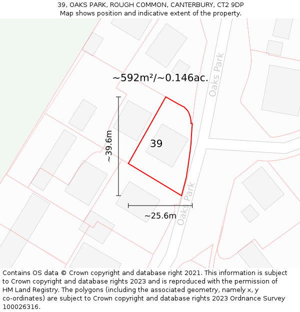 39, OAKS PARK, ROUGH COMMON, CANTERBURY, CT2 9DP: Plot and title map