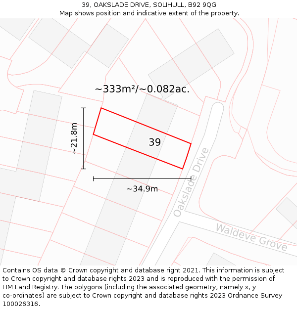 39, OAKSLADE DRIVE, SOLIHULL, B92 9QG: Plot and title map