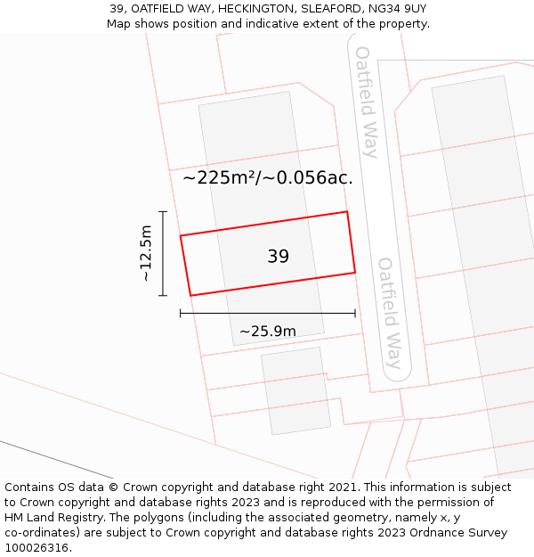 39, OATFIELD WAY, HECKINGTON, SLEAFORD, NG34 9UY: Plot and title map