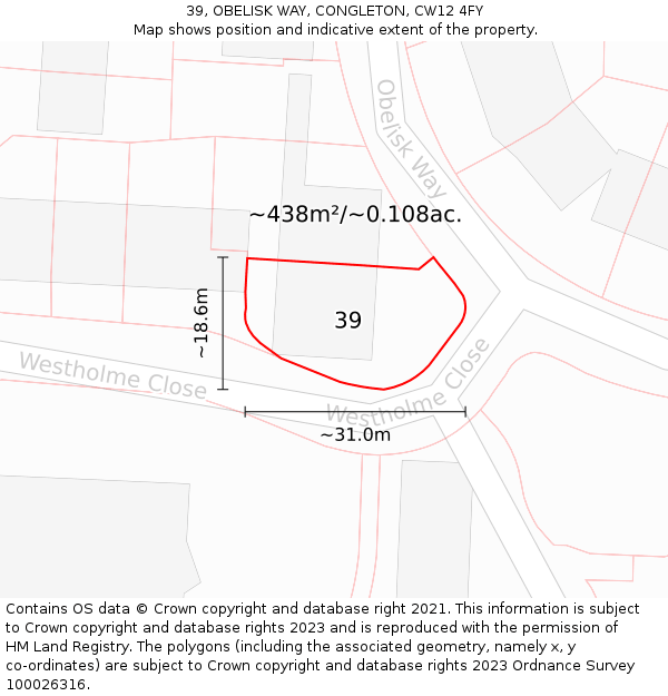 39, OBELISK WAY, CONGLETON, CW12 4FY: Plot and title map