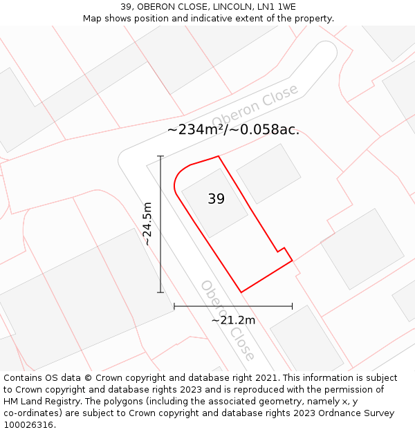 39, OBERON CLOSE, LINCOLN, LN1 1WE: Plot and title map