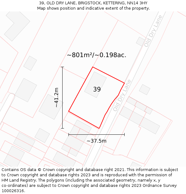 39, OLD DRY LANE, BRIGSTOCK, KETTERING, NN14 3HY: Plot and title map