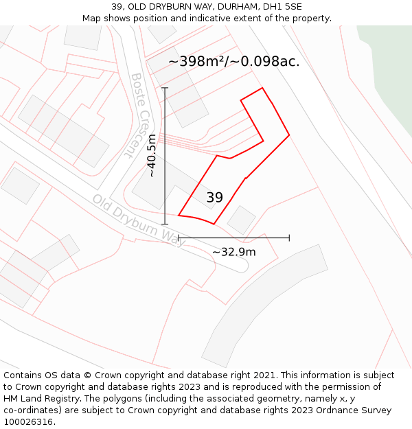 39, OLD DRYBURN WAY, DURHAM, DH1 5SE: Plot and title map