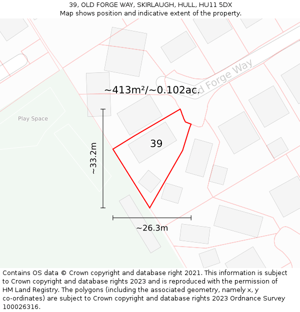 39, OLD FORGE WAY, SKIRLAUGH, HULL, HU11 5DX: Plot and title map