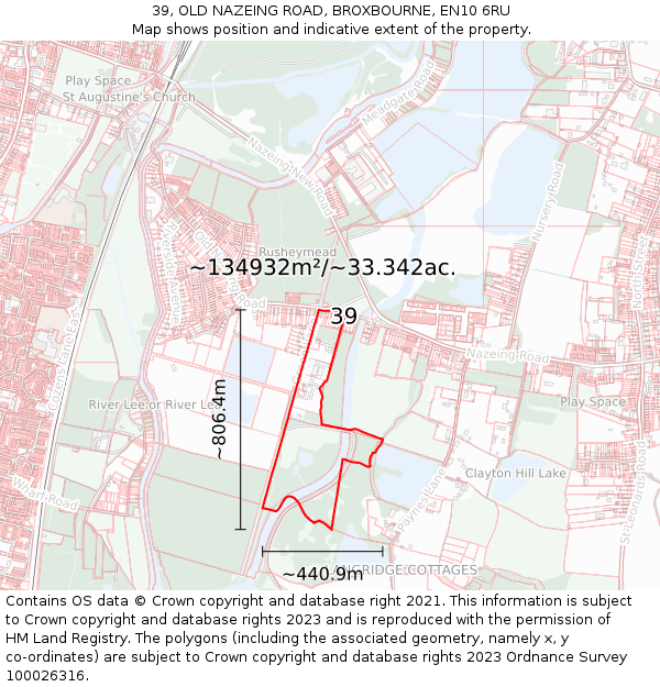 39, OLD NAZEING ROAD, BROXBOURNE, EN10 6RU: Plot and title map