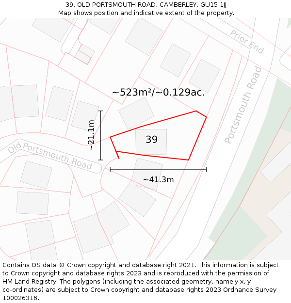 39, OLD PORTSMOUTH ROAD, CAMBERLEY, GU15 1JJ: Plot and title map