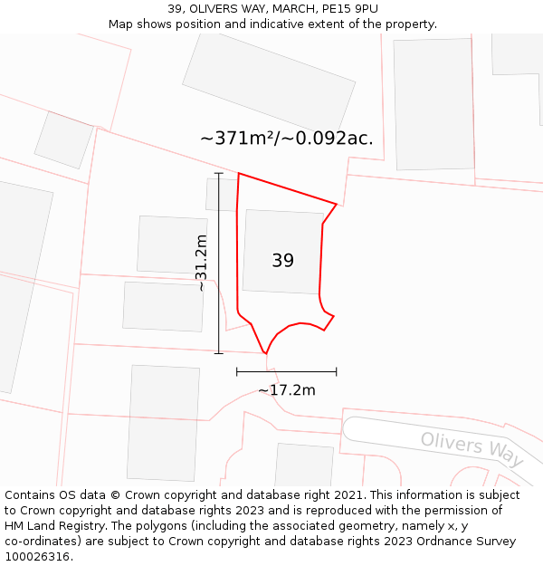 39, OLIVERS WAY, MARCH, PE15 9PU: Plot and title map