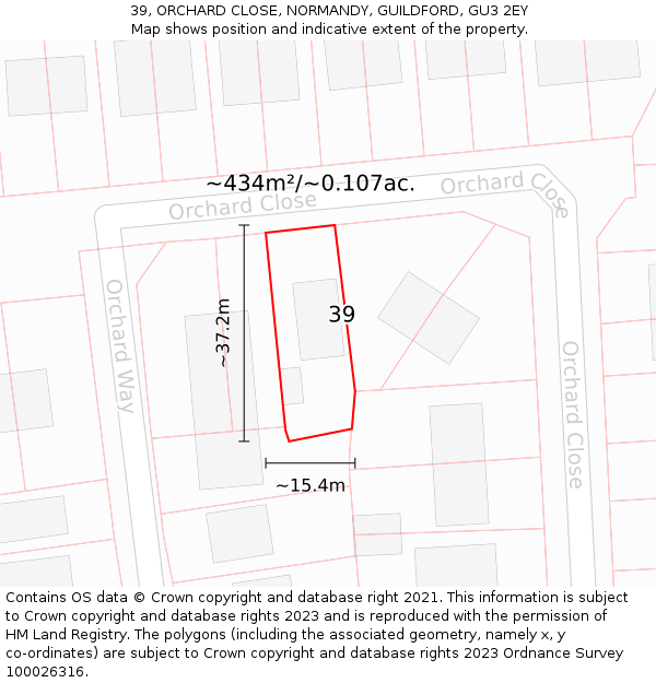 39, ORCHARD CLOSE, NORMANDY, GUILDFORD, GU3 2EY: Plot and title map