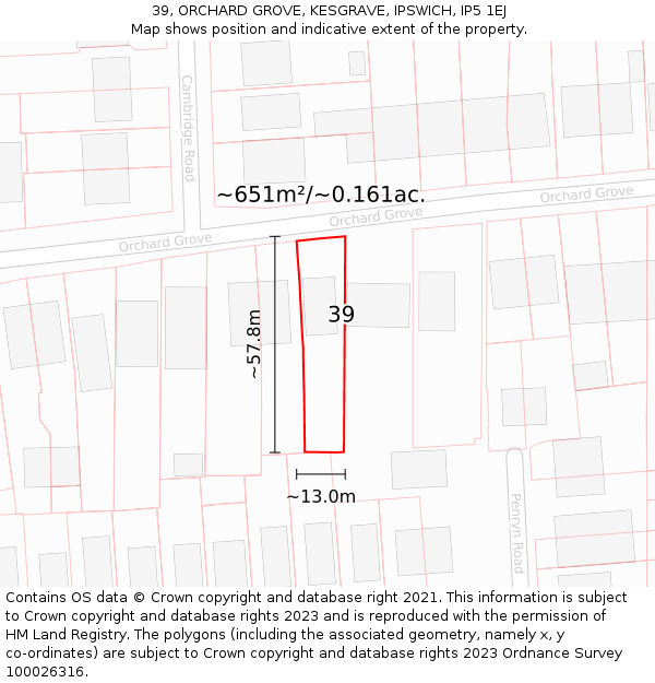 39, ORCHARD GROVE, KESGRAVE, IPSWICH, IP5 1EJ: Plot and title map
