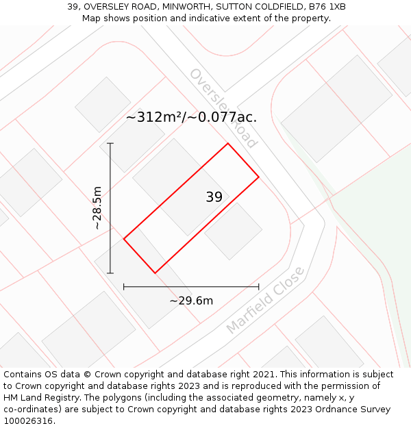 39, OVERSLEY ROAD, MINWORTH, SUTTON COLDFIELD, B76 1XB: Plot and title map
