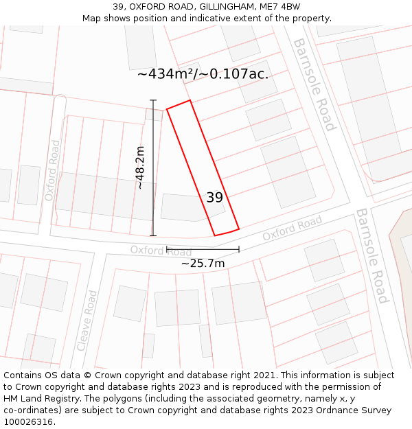 39, OXFORD ROAD, GILLINGHAM, ME7 4BW: Plot and title map