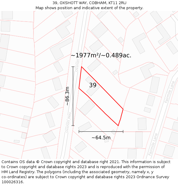 39, OXSHOTT WAY, COBHAM, KT11 2RU: Plot and title map