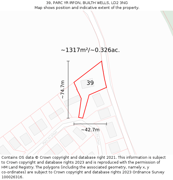 39, PARC YR IRFON, BUILTH WELLS, LD2 3NG: Plot and title map